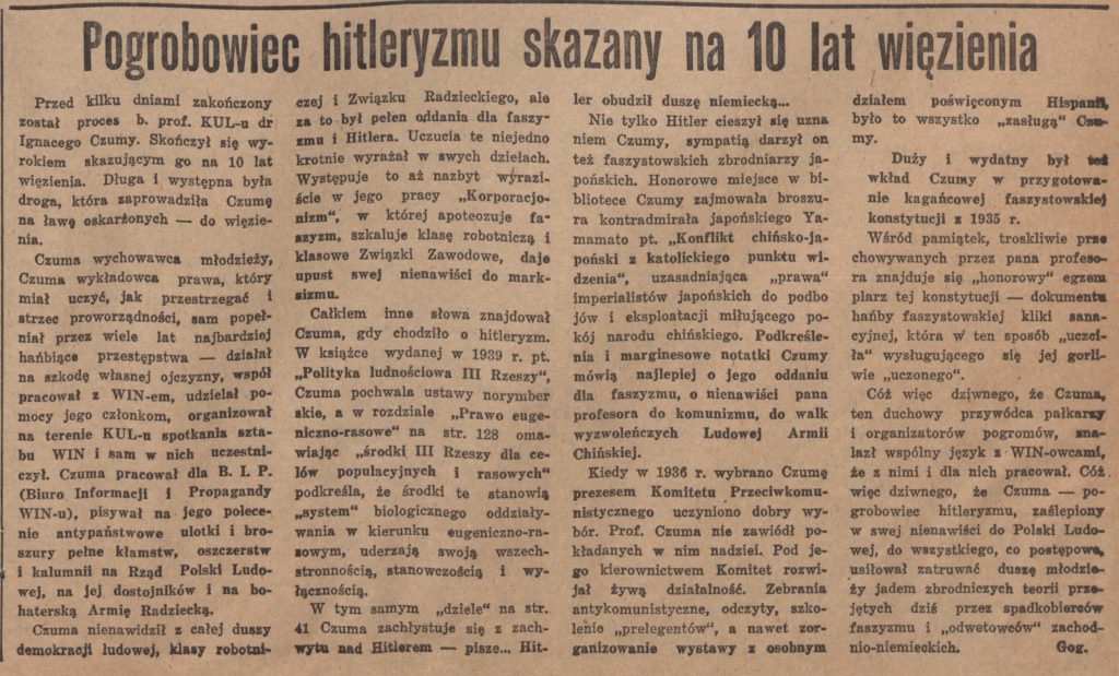 Stanisława Gogołowska-Hoch, Sztandar Ludu 30 września 1950 r. (nr 269)